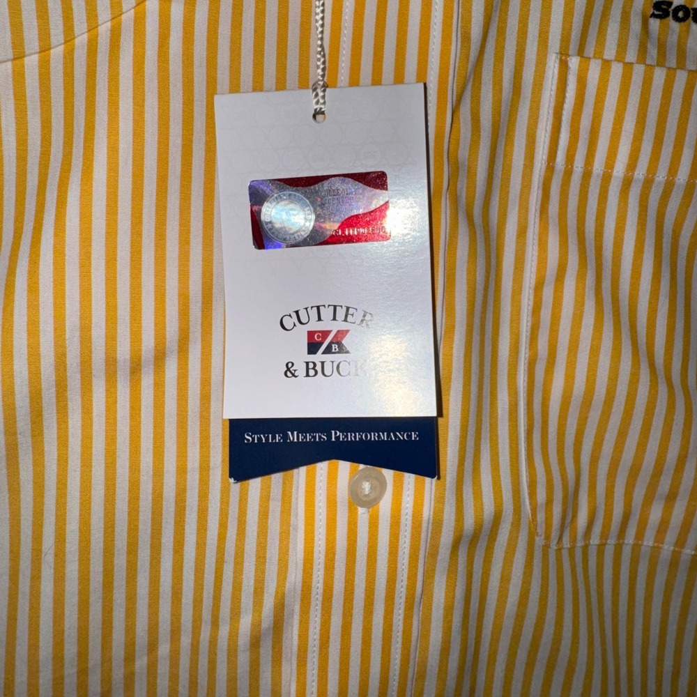 Mens Large Cutter & Buck Button Down Shirt Yellow New Southern Mississippi NWT - Picture 5 of 11